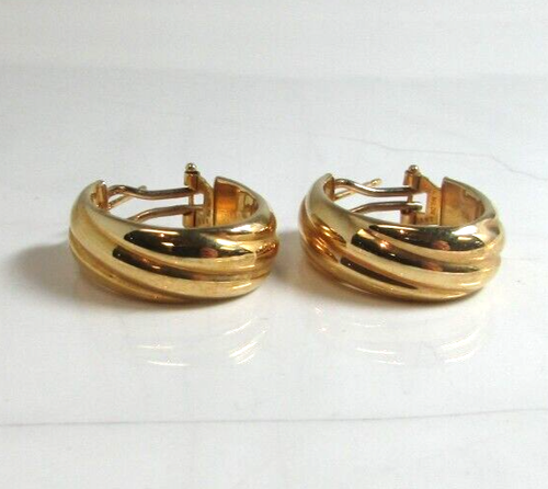 Estate Signed MILOR 18K Yellow Gold Twisted Ridge Hoop Lever Back Earrings 3.6g - Picture 3 of 5