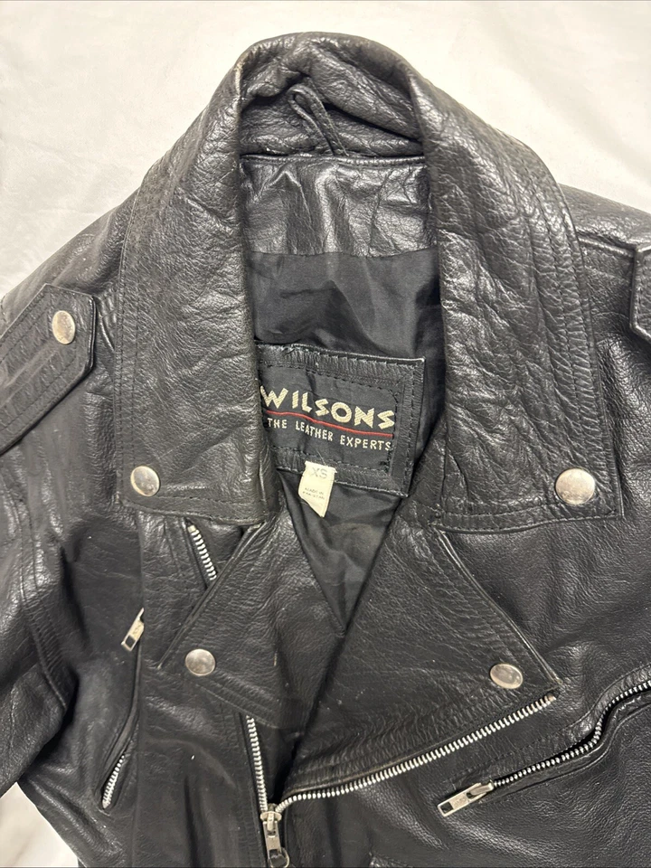 Chaqueta De Colección Años 90 Wilson Cuero Recortado Motocicleta Motociclista Punk Moto Para Mujer XS Foto 2 de 4