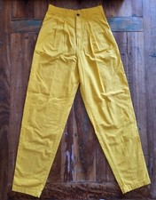 Vintage As Is 24in. Waist Womens Yellow Long Cotton Pants Pleated Front 90s B1S