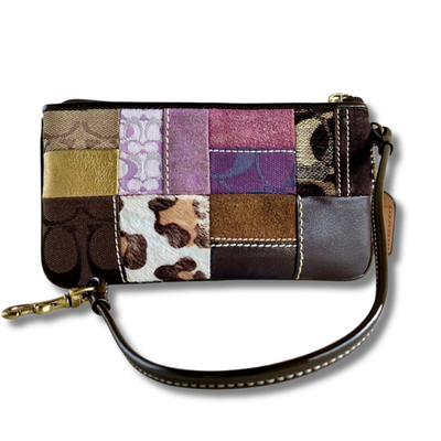 Coach Y2K Wristlet Suede Patchwork Signature Mini Pouch Rare