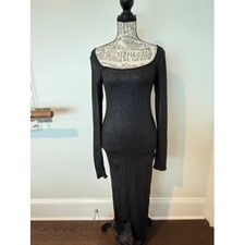 Skims Shimmer Long Sleeve Scoop Neck Maxi Dress Charcoal Grey Ribbed Size L