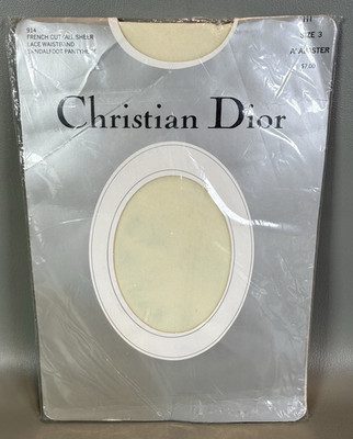 VTG Christian Dior French Cut Pantyhose All Sheer Sandalfoot Alabaster Sz 3 New