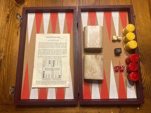 Vintage MCM Bakelite? Cardinal Backgammon Set Swirl Red & Butterscotch Dice Cups