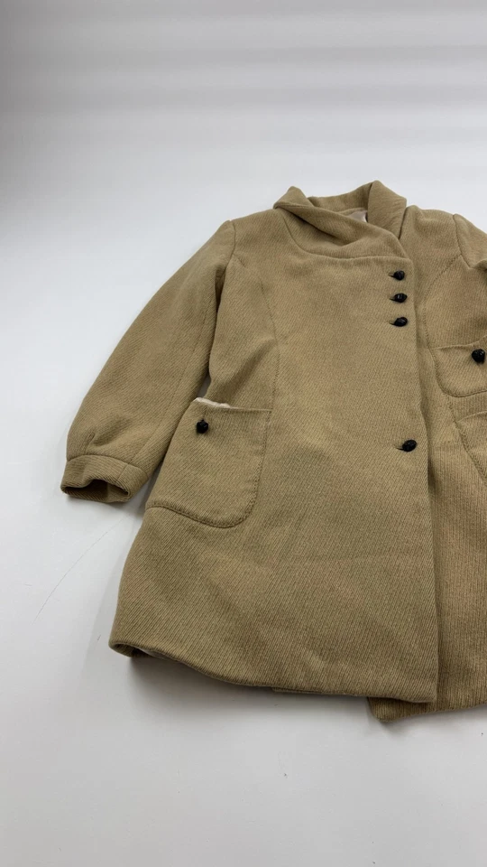 Mint Wool Blend Coat Womens 6 Tan Asymmetrical Button Funnel Collar Made USA - Image 2 of 4