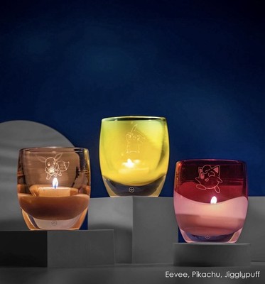 NEW; Pokemon Glassybaby Colab; Full set of 3; Pikachu Eevee Jigglypuff
