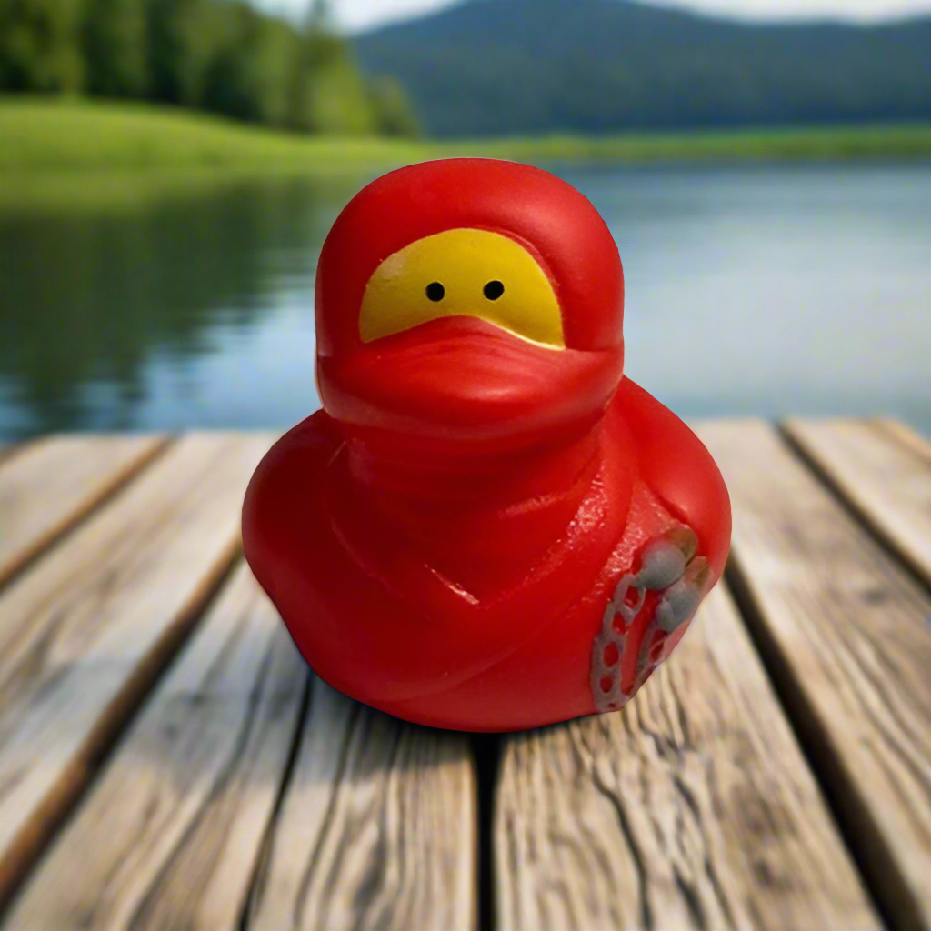 Ninja Themed Red Rubber Duck Bath Toy-image