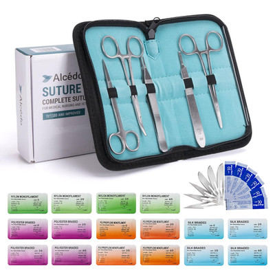 Sterile Sutures Thread & Needle with Tools Kit, First Aid Field Emergency Suppli