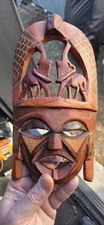 Hand Carved Colorful African Tribal Wooden Mask Made in Kenya - Wall Hanger