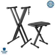 Black Adjustable Double-X Keyboard Stand Bench Set for Piano Synths