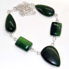 Outstanding Nephrite Jade 925 Silver Plated Gemstone Necklace 18" MJ