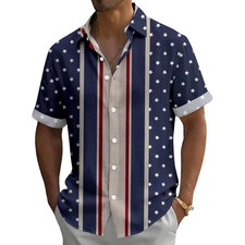 Patriotic Hawaiian Shirt Summer Beach Vacation Button Down