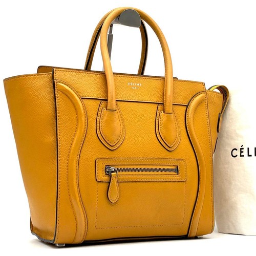 Celine Luggage Micro Shopper Leather Women's Yellow Used