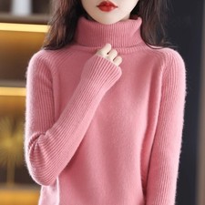 Womens Pullover Knitted Cashmere Wool Turtleneck Long Sleeves Jumpers Sweater