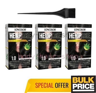 Loncolor Hempstyle 1.0 Black Hair Color Cream Elegant Rich Glossy Shade 3-Pack