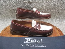 Polo Ralph Lauren Shoes Mens Size 10 Burgundy White Penny Loafers Made USA