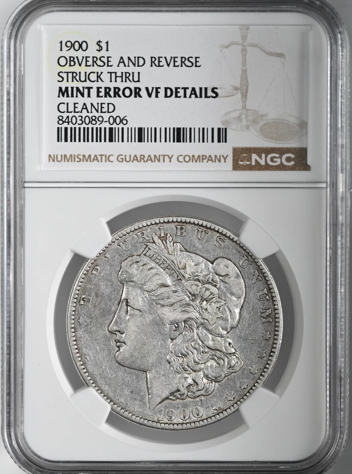 1900-P $1 MORGAN SILVER DOLLAR ERROR DRAMATIC STRIKE THRU NGC VF DETAILS CLEANED - Image 2 of 4