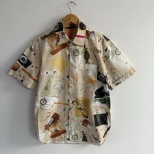 PS Paul Smith Shirt Mens Large Button Up Short Sleeve Camera Map Holiday Travel