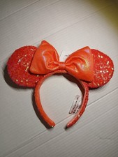 NEW Disney Parks Coral Orange Pink Sequin Minnie Mouse Ear Headband