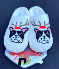 Paws Claus Ladies Slippers Large Ivory Dog Reindeer Antlers Indoor Outdoor