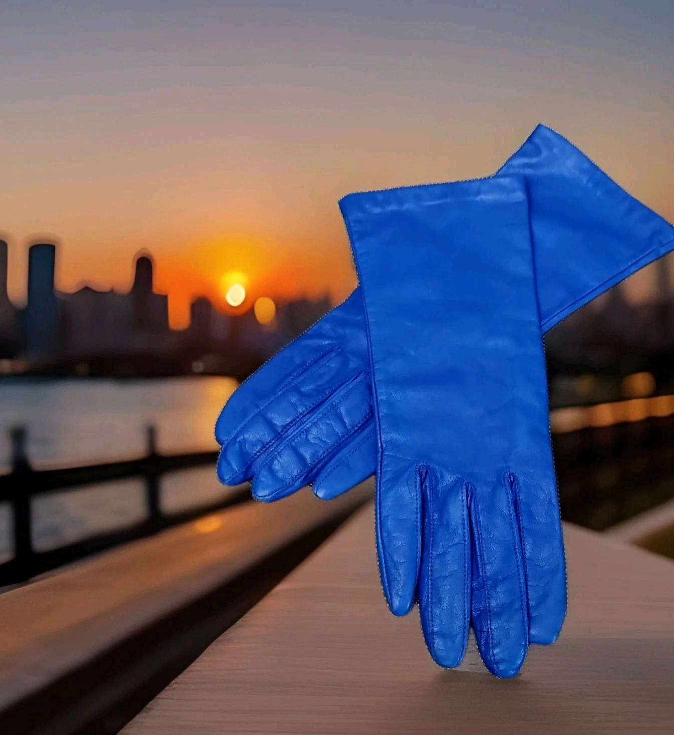 Vtg Women's Van Raalte Leather Gloves Royal Blue Tricot Lined 60s 70s Classic Lg
