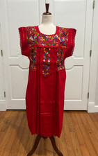 Mexican pink cotton manta dress, Oaxaca dress, hand embroidery dress.