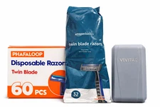 90 Pcs Twin Blade Disposable Razors with Clear Safety Cap, Shaving Razors Bulk