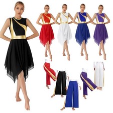 Women Liturgical Praise Dance Dress Worship Robe with Wide Leg Pants Dancewear