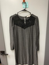 Ladies Loft Petites Gray/Black Stripe Sheath Dress with Lace Detail - Size SP