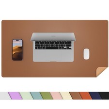 Dual-Sided PU Leather Cork Desk Pad 31.5x17 inch Waterproof Mat Brown