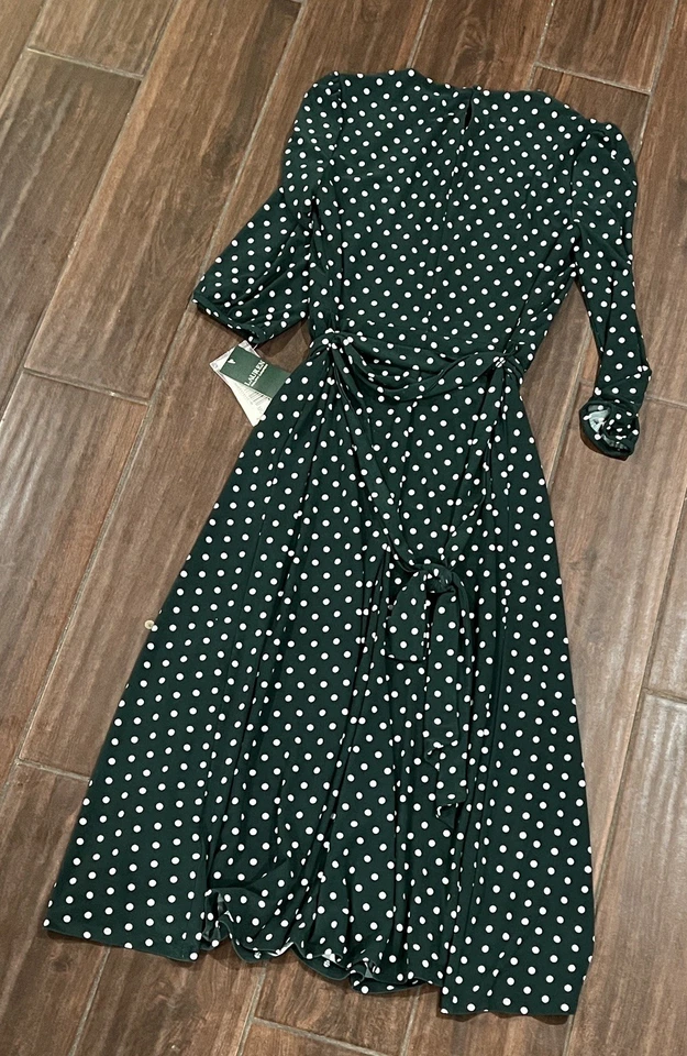 Vestido para mujer Lauren Ralph Lauren a lunares verde y blanco talla 0 Foto 2 de 4