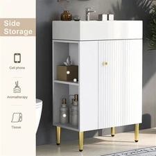 White Bathroom vanity Combo Cabinet Single Ceramic Sink Right/Left Side Storage
