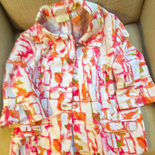 Chico's Women's Abstract Print Colorful Button Front Pocket Jacket 3/4 Sleeve 2