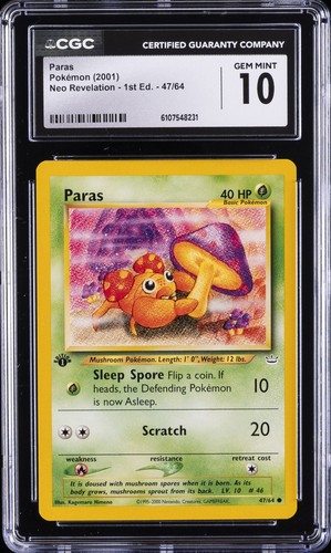 2001 POKEMON NEO REVELATION 1ST EDITION #47 PARAS CGC 10 GEM MINT