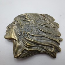 Vintage Native American Indian Chief Head Brass Belt Buckle