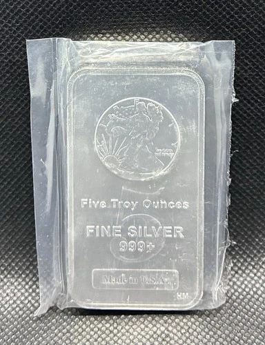 5 Troy Oz .999+ Fine Silver Bar Walking Liberty Design Made in USA Heavy Bullion