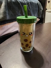 Glass Boba Tea Face Cup With Lid & Straw 20oz