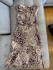 Ann Taylor Mixed Animal Print Tie Wrap Waist Midi Dress, Viscose, Size 8