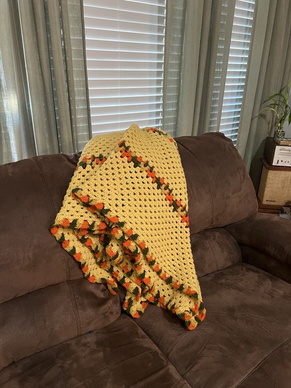 Handmade Vintage Geometric Square Crochet Sofa Throw Blanket   56”x56”