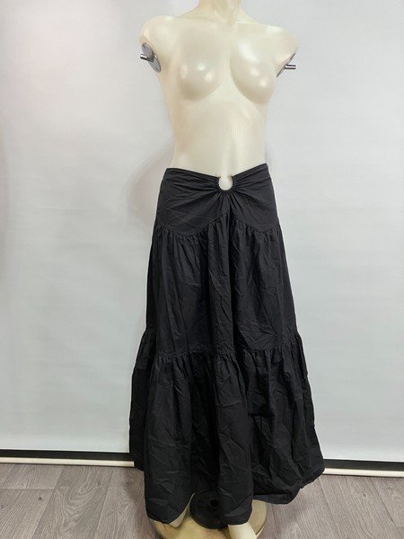 Azzurielle Black Tiered Maxi Skirt Size AU 10 Keyhole Gold Zip Boho Prairie Fest