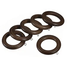 6Pcs 2.75 Inch Wooden Curtain Drapery Rings Hook for Curtain Drapery Rod Walnut