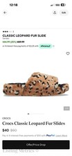 Crocs Classic Leopard Fur Slides Women  s 7 Men  s 5 Fuzzy Animal Print Sandals