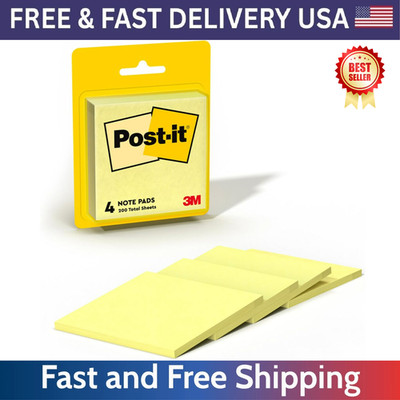Post-it Notes, 3x3 in, 4 Pads, America s #1 Favorite Sticky Notes, Canary Yellow