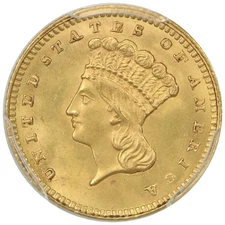 1862 G$1 PCGS MS64 CAC Gold Princess Dollar 82460300