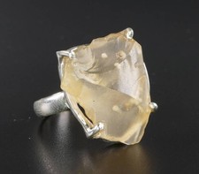 Raw Libyan Desert Glass Sterling Silver Ring size 60 US 9 3/8 COA Box pw