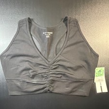 DKNY Sport Womens Black Ruched V-Neck Racerback Sports Bra 1X DPPT8262 K10