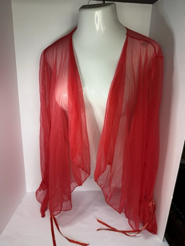 Vintage 1980s Sheer Red Chiffon Peignoir Robe