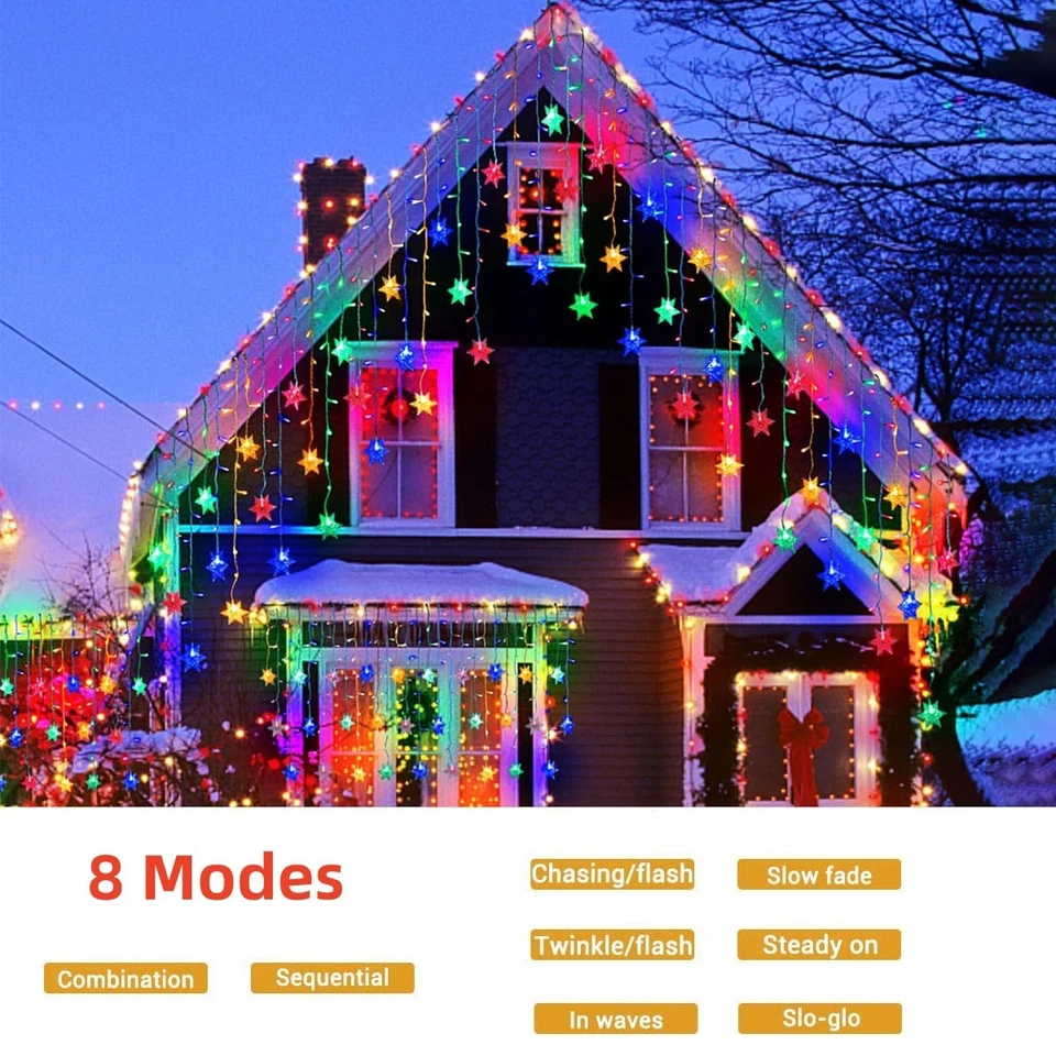 LED Snowflake Fairy String Lights Curtain Window Christmas Party Wedding Decor - Image 4 of 4