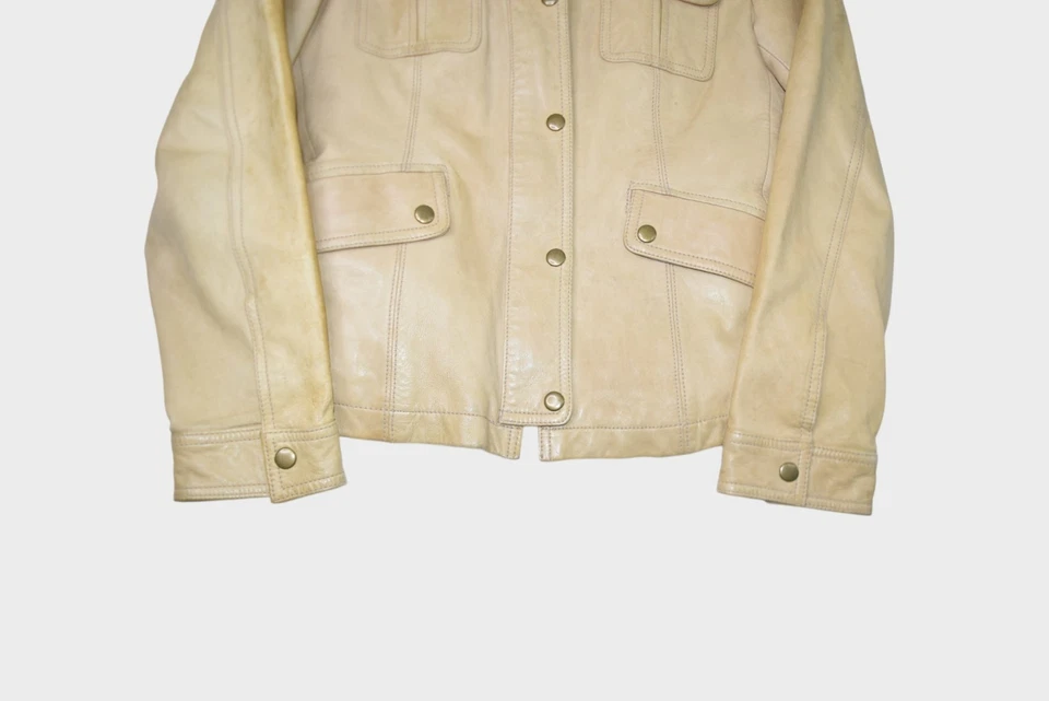 Banana Republic Jacket Womens Small Leather Biker Soft Butter Yellow Lined Zip - Image 2 of 4