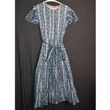 Oliphant Women's Medium Maxi Dress Goa Blue Belted Hand Block Print