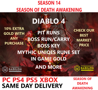 #ad DIABLO 4 S14 POWER LEVELING PIT RUNES BOSS KEY GOLD ✅PC PS4 PS5 XBOX✅DIABLO IV $17.90